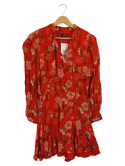 Vorschaubild 1 von Damen Kleid Rot Blumenmuster Langarm Gr. M Minikleid Floral