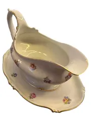 Vorschaubild 1 von Thomas Porzellan Sauciere mit Unterteller Blumenmuster Weiß 20 cm