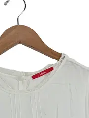 Vorschaubild 3 von Damen Bluse Top Gr. 36 Weiß Viskose Spitze Ärmellos