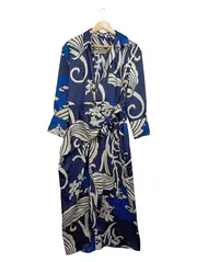 Vorschaubild 1 von Wickelkleid Damen M Blau Floral Langarm Elegant Festlich Midikleid