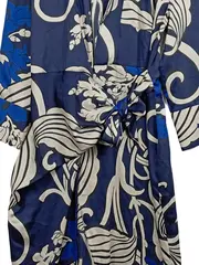 Vorschaubild 3 von Wickelkleid Damen M Blau Floral Langarm Elegant Festlich Midikleid
