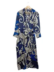 Vorschaubild 2 von Wickelkleid Damen M Blau Floral Langarm Elegant Festlich Midikleid