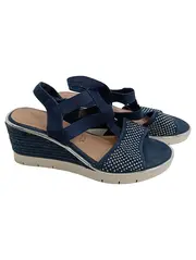 Vorschaubild 3 von Tamaris Damen Keilsandaletten Wedges Gr. 39 Blau Strassbesatz Slingback