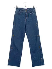 Vorschaubild 1 von Damen Jeans Straight Leg Gr. 34 Blau Ösen Gold Details Denim