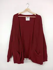 Vorschaubild 2 von Damen Strickjacke Cardigan Rippstrick Rot Gr. L Baumwolle Freizeit