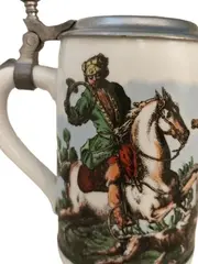 Vorschaubild 2 von Bierkrug Porzellan Zinndeckel Jagd Reiter Motiv Bavaria 500ml