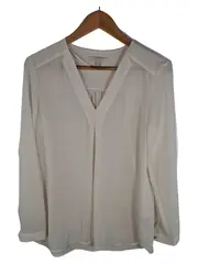 Vorschaubild 1 von Damen Bluse Weiß V-Ausschnitt Langarm Elegant Gr. 36/S