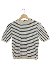 Vorschaubild 1 von Damen Pullover Gr. 38/M gestreift Maritim Kurzarm Beige Dunkelblau