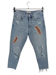 Vorschaubild 1 von Woman Premium Denim Destroyed Jeans Damen Gr. 34 Feder Stickerei Blau