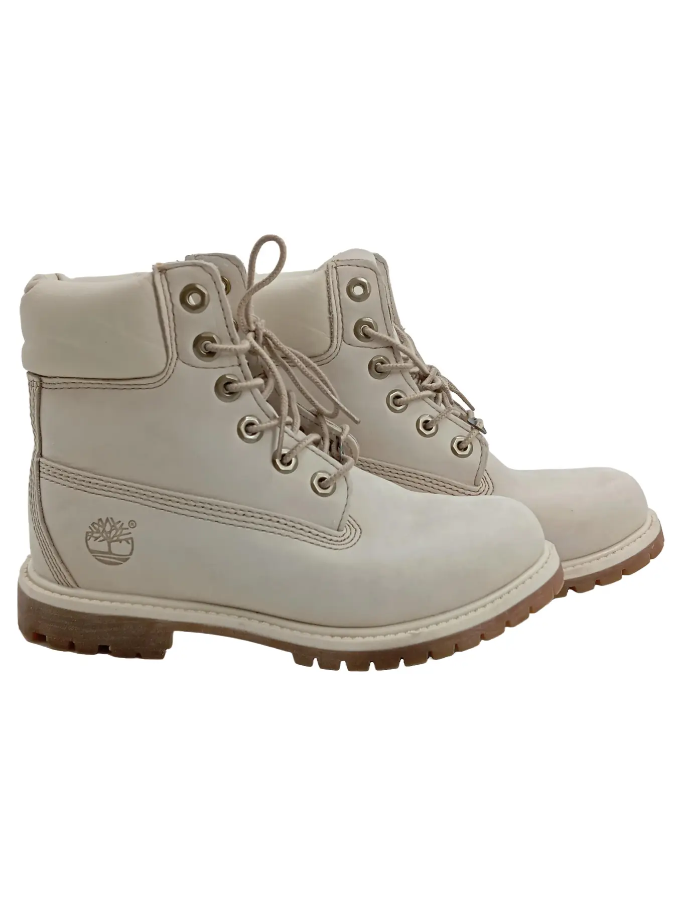 TIMBERLAND 6-Inch Premium Stiefel Damen Beige Leder Gr. 37 Schnürung Freizeit