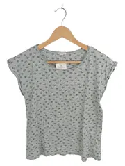 Vorschaubild 1 von Damen T-Shirt Gr. S Grau Katzenmuster Kurzarm Casual