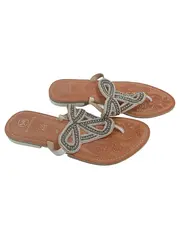 Vorschaubild 1 von Damen Sandalen Gr. 40 Beige Feminin Zehentrenner Schleifen Applikation