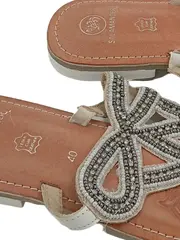 Vorschaubild 3 von Damen Sandalen Gr. 40 Beige Feminin Zehentrenner Schleifen Applikation