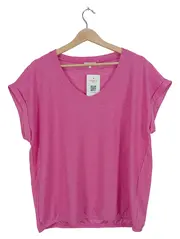 Vorschaubild 1 von Damen T-Shirt Gr. L Pink Lochmuster Freizeit Kurzarm Polyester