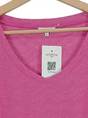 Vorschaubild 2 von Damen T-Shirt Gr. L Pink Lochmuster Freizeit Kurzarm Polyester