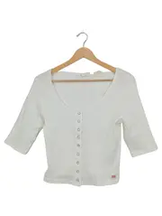 Vorschaubild 1 von Damen Langarmshirt Rippstrick Weiß Gr. M 38 Freizeit Casual