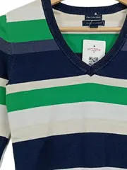 Vorschaubild 4 von Damen Pullover V-Ausschnitt Gestreift Gr. XS Grün Blau