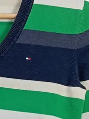 Vorschaubild 3 von Damen Pullover V-Ausschnitt Gestreift Gr. XS Grün Blau