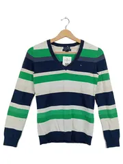 Vorschaubild 1 von Damen Pullover V-Ausschnitt Gestreift Gr. XS Grün Blau