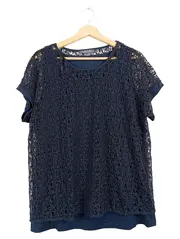 Vorschaubild 1 von Damen Top Shirt Gr. 44 Blau Spitze Lochmuster Elegant