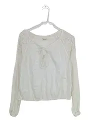 Vorschaubild 1 von Damen Bluse XS Weiß Spitze Langarm Boho Schnürung