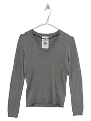 Vorschaubild 1 von Damen Pullover V-Ausschnitt Langarm Gr. 34;XS Grau Casual Basic Feinstrick