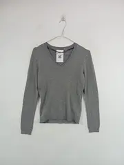Vorschaubild 2 von Damen Pullover V-Ausschnitt Langarm Gr. 34;XS Grau Casual Basic Feinstrick