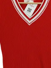 Vorschaubild 3 von Damen Pullover Kurzarm V-Ausschnitt Rippstrick Rot Streifen Gr. 36;S