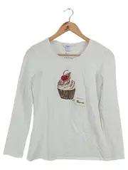Vorschaubild 1 von Damen Langarmshirt 38/M Weiß Casual mit Cupcake-Print