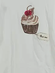 Vorschaubild 3 von Damen Langarmshirt 38/M Weiß Casual mit Cupcake-Print