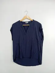 Vorschaubild 2 von Damen Bluse V-Ausschnitt Gr. 38/M Blau Casual Viskose