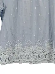 Vorschaubild 2 von Damen Bluse 3/4-Arm Blau Gr. 40 Baumwolle Stickerei Lochmuster