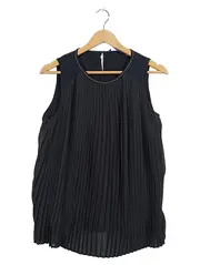 Vorschaubild 1 von Damen Bluse Gr. 38 Schwarz Plissee Elegant Ärmellos