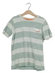 Vorschaubild 1 von Kids T-Shirt Gr. 134/140 Gestreift Grün Weiß Hai Brusttasche