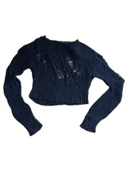 Vorschaubild 2 von Damen Strickpullover Gr. 36/S Schwarz Lochmuster Cropped