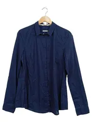 Vorschaubild 1 von Damen Hemdbluse Gr. 38 Blau Weiß Gepunktet Langarm Baumwolle