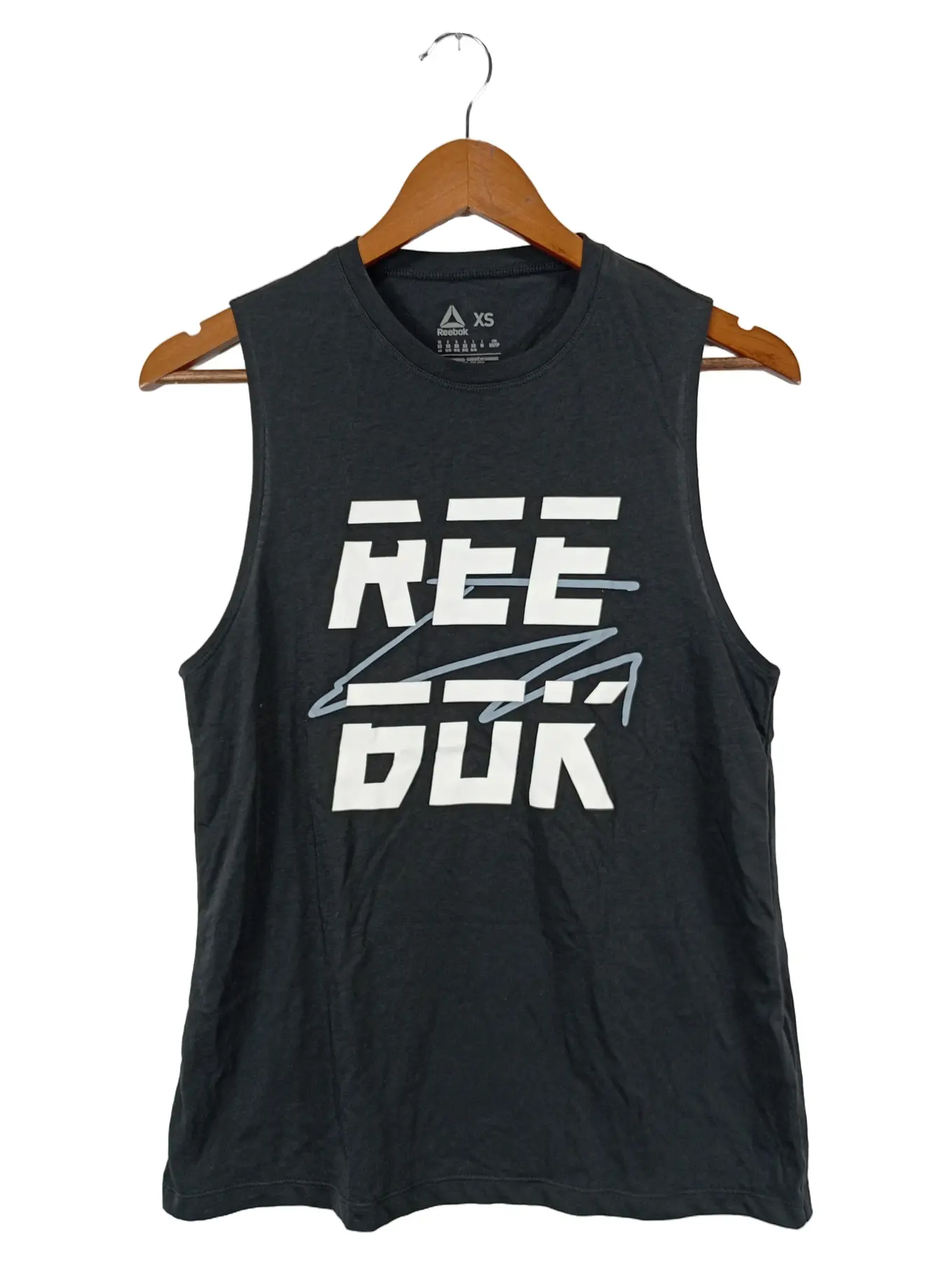 REEBOK Damen Sport Shirt Grau Gr. 34/XS Tank Top Logo-Print Fitness Training