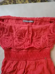 Vorschaubild 3 von Sommerkleid Damen Gr. 36 S Rot Schulterfrei Stickerei Bohemian