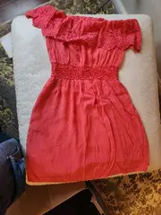 Vorschaubild 4 von Sommerkleid Damen Gr. 36 S Rot Schulterfrei Stickerei Bohemian