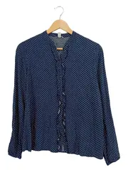 Vorschaubild 1 von Damen Bluse Rüschen Punkte Blau Gr. 34/XS Viskose Langarm