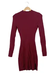 Vorschaubild 1 von Damen Strickkleid Gr. S Bordeaux Rot Rippstrick Langarm Mini
