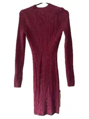 Vorschaubild 3 von Damen Strickkleid Gr. S Bordeaux Rot Rippstrick Langarm Mini