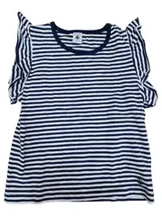 Vorschaubild 1 von Mädchen T-Shirt Gr. 128 Blau Gestreift Rüschen Kurzarm