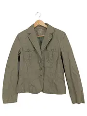 Vorschaubild 1 von Damen Leichte Jacke Blazer Gr. 40 Oliv Gestreift Baumwolle