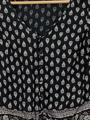 Vorschaubild 3 von Damen Bluse XS Bohemian Ethno Muster Schwarz Bindedetail Langarm