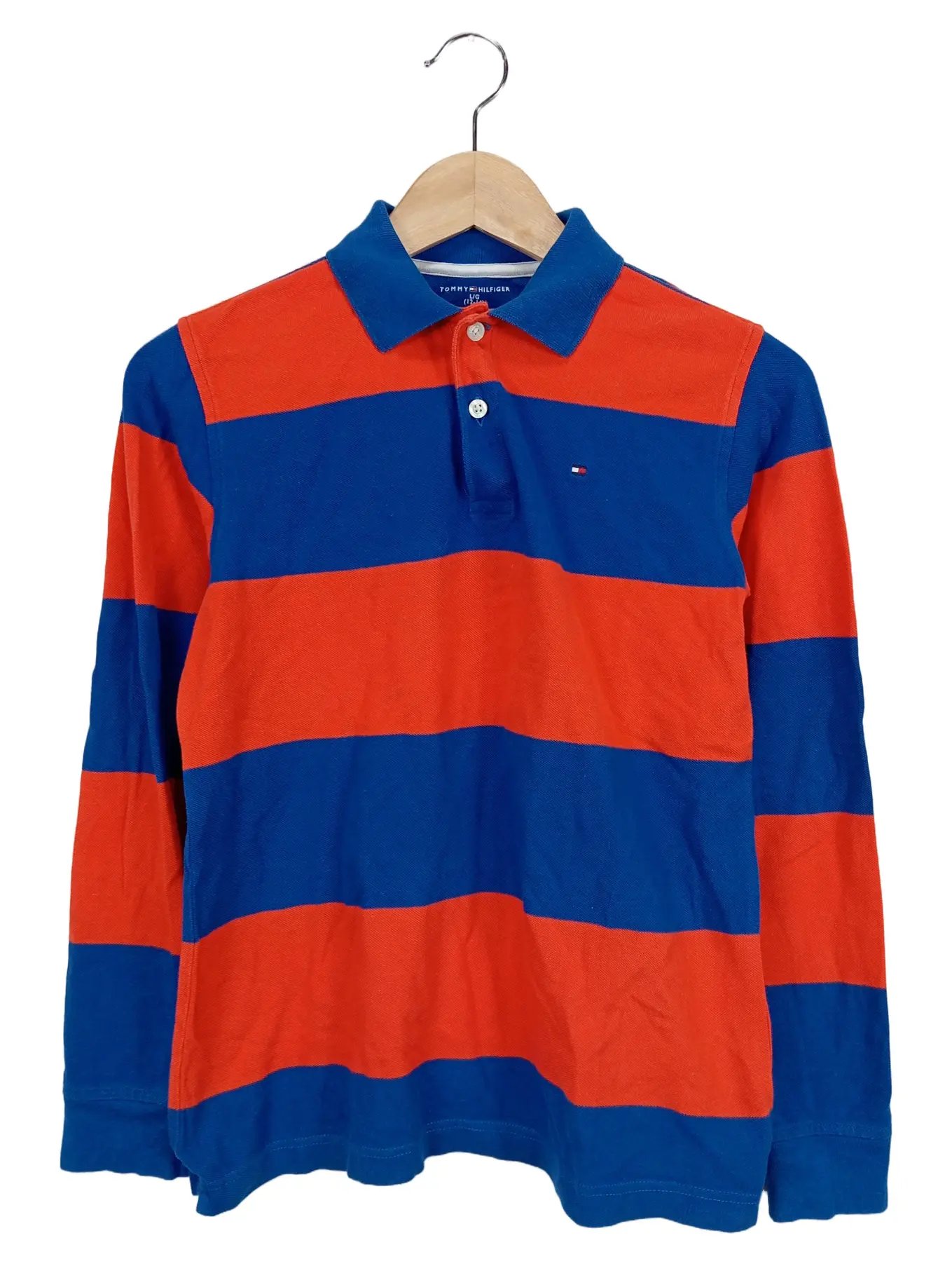 TOMMY HILFIGER Kinder Poloshirt Langarm Gr. 152 Gestreift Blau Orange Casual