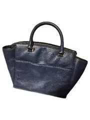 Vorschaubild 3 von Henkeltasche Leder Dunkelblau Damen Handtasche Gold Logo