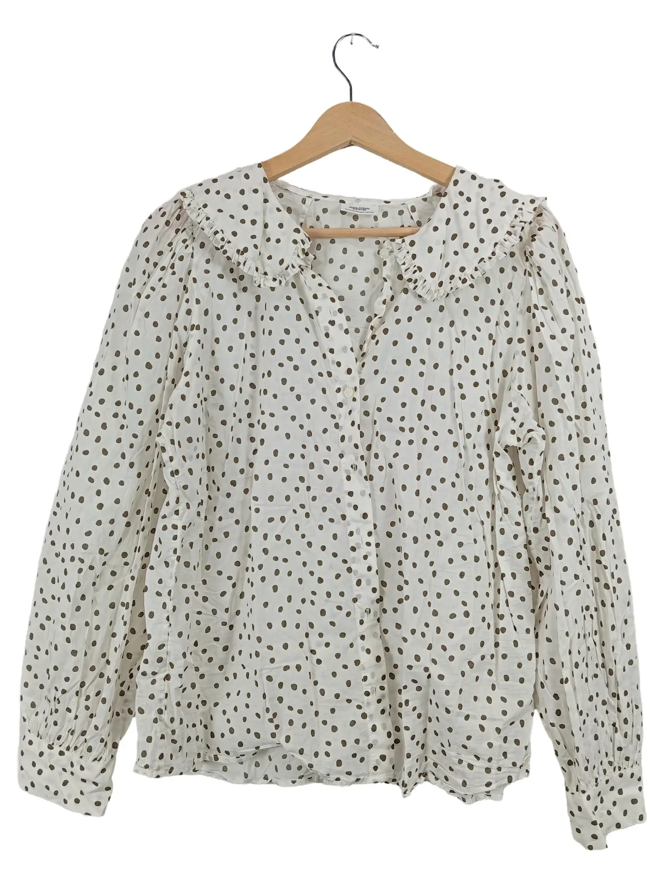 MARC O'POLO Denim Hemdbluse Damen XL Weiß Gepunktet Rüschen Bio-Baumwolle