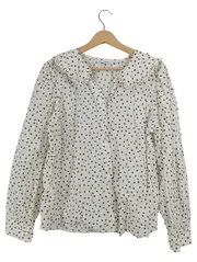 Vorschaubild 1 von Denim Hemdbluse Damen XL Weiß Gepunktet Rüschen Bio-Baumwolle