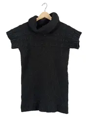 Vorschaubild 1 von Damen Rollkragenpullover Kurzarm Strick Zopfmuster Schwarz Gr. M